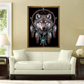 TUTUMAY21 Native Dream Catcher Wolf Diamond Painting Kits for Adults, Dream Catcher Diamond Painting, Full Drill Crystal Rhinestone Craft Kits Home Wall Decor 12X16inch