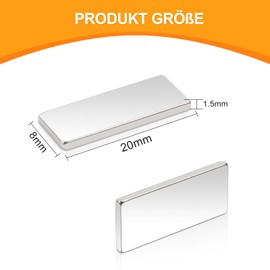 Pack of 60 Magnets Strong, 20 x 8 x 1.5 mm Neodymium Magnets Extra Strong, Magnets for Magnetic Board, Super Strong Rare Earth Magnets, Rectangular Magnets for Kitchen Cabinet, Office, Whiteboard