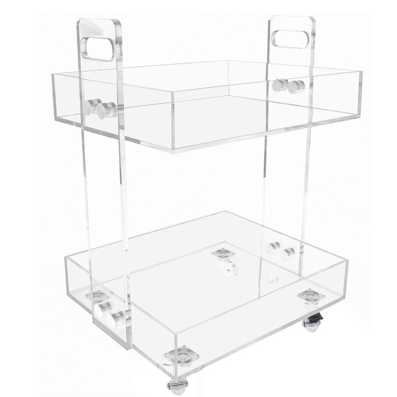 VPABES 2-Tier Small Acrylic Rolling Cart with Wheels,Mobile Side Table