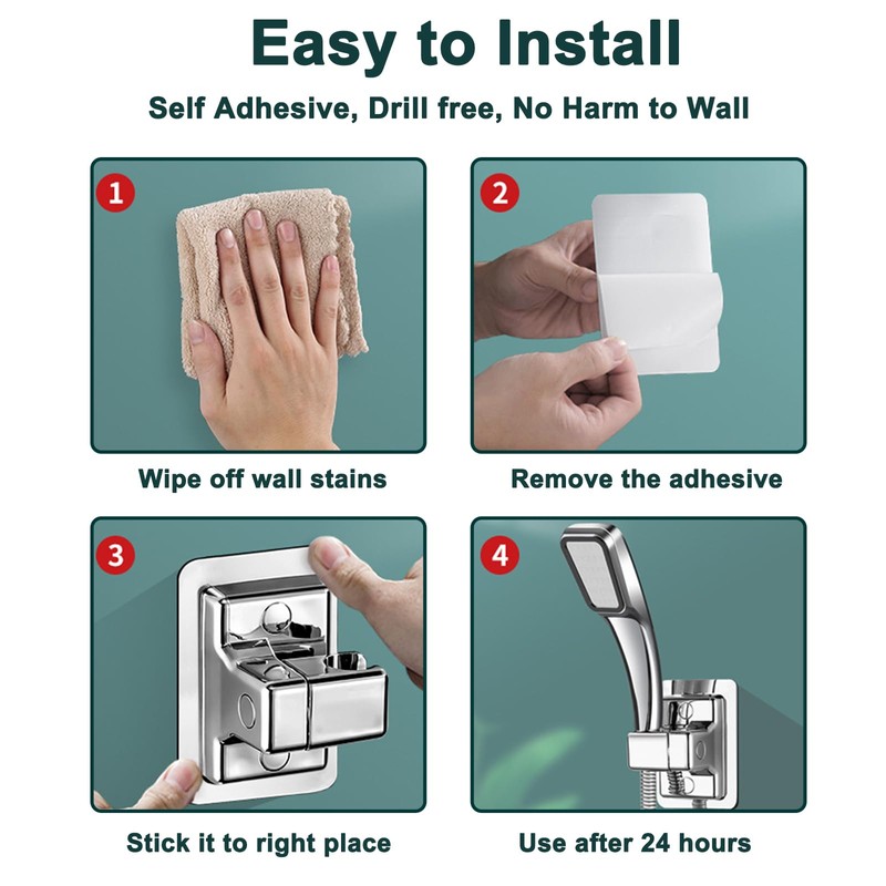 Shower Head Holder No Drilling, 360° Adjustable Shower Holder Bracket,