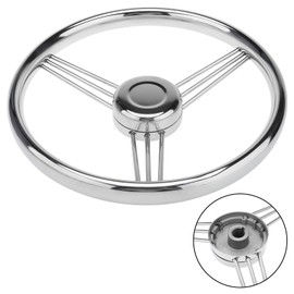 NovelBee 9 Spokes Stainless Steel Boat Steering Wheel with Finger Grips,Center Stainless Cap for Marine Boat (Dia.13-1/2")