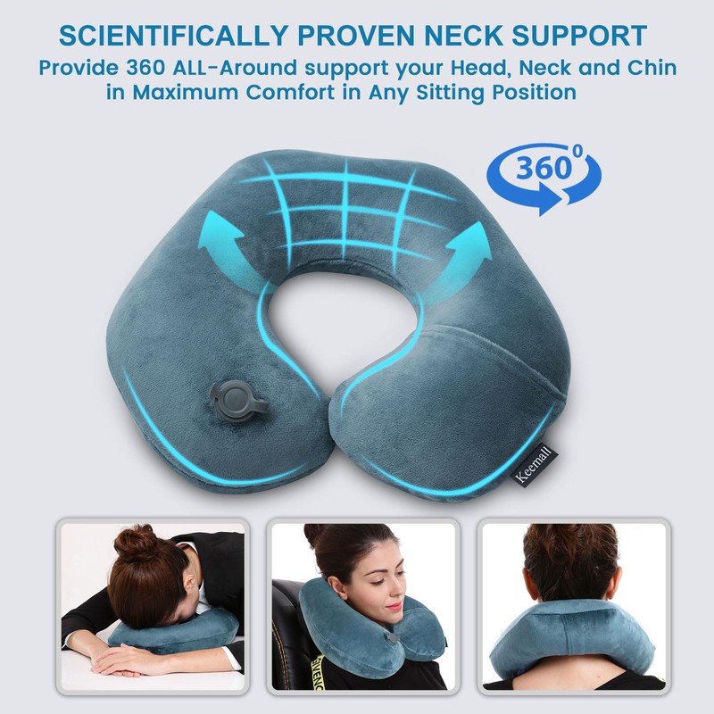 Inflatable Travel Neck Pillow for Airplane Train Car Washable Pillowcase