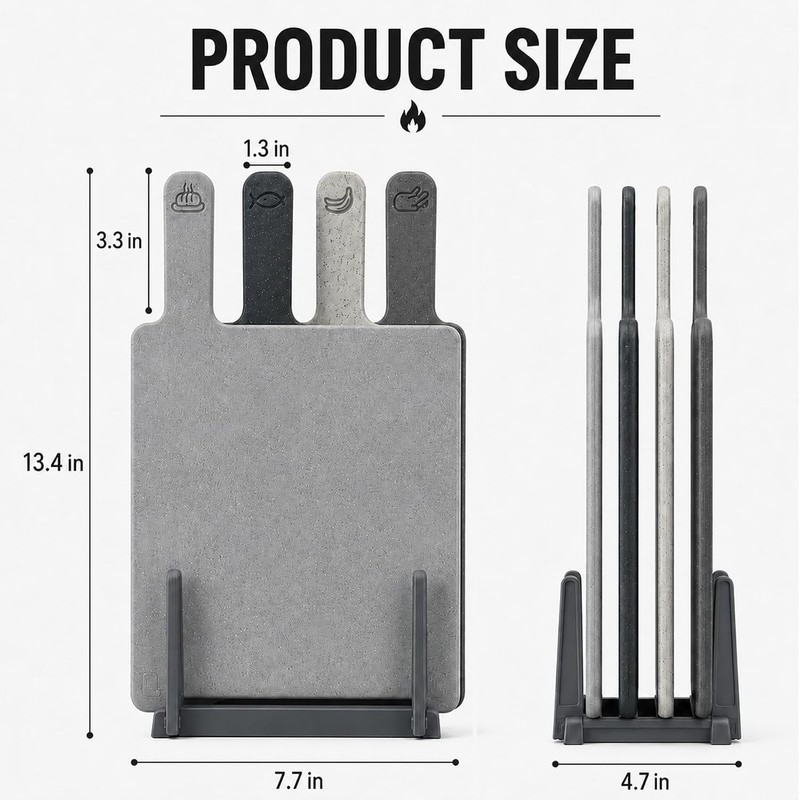 4PCS Small Cutting Board Set with Holder, Color Coded Plastic