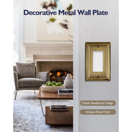 ZILLSEA 4-Pack Antique Brass Outlet Covers Wall Plate, Classic Beadboard Decorator Wall Plates for Receptacles, Dimmer Switches, GFCI Outlets, Durable Metal, 3.15''*4.88'', Midsize