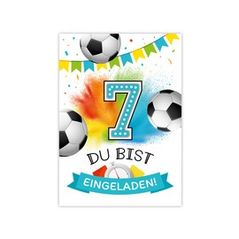 Minkocards 12 Invitations for 7th Children's Birthday Boy Football Football Invitations for Seventh Birthday Children Colourful Birthday Invitations