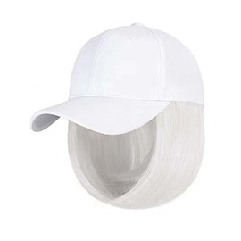 WUODHTW Woman Baseball Cap with Hair Extensions Straight Short Bob Hairstyle Adjustable Wig Hat 14inch Duck Tongue Hat Wig
