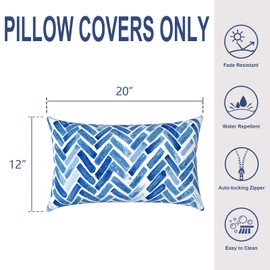 Melody Elephant Pack of 2 Outdoor Lumbar Pillow Covers, All Weather Cushion Pillow Cases 12x20 Inch, Pillowcase for Patio Couch Decoration, Blue Bricks