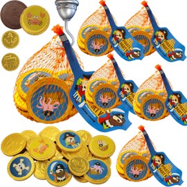 Fruidles St. Patrick's Chocolate Coins Pirates Theme - Made With Belgian Milk Chocolate - 11 Coins Per Unit, Assorted Pirate Designs Foil Wrapped, Dairy, 1.5oz per Mesh Bag (6 Pack)