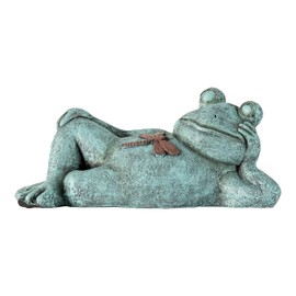 Alpine Corporation 7" Tall Indoor/Outdoor Sleeping Frog with Dragonfly Garden Statue Decoration