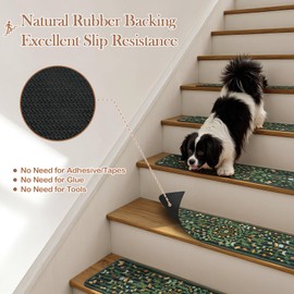 OJIA Black Stair Treads for Wooden Steps Indoor Stair Runners 15PCS 30"x8" Non Slip Stair Treads, Rubber Backed Insect Print Stair Mat Carpet Treads for Kids & Dogs, Stair Covers