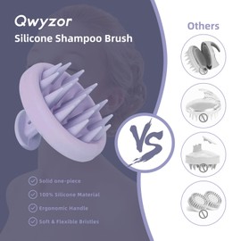 Qwyzor Kopfhaut Massagebürste, Silikon Shampoo Bürste für Peeling und Kopfmassage, Aufgerüstet Kopfmassage Bürste [Nass & Trocken], Reduziert Schuppen, Stimulieren das Haarwachstum (Violett)