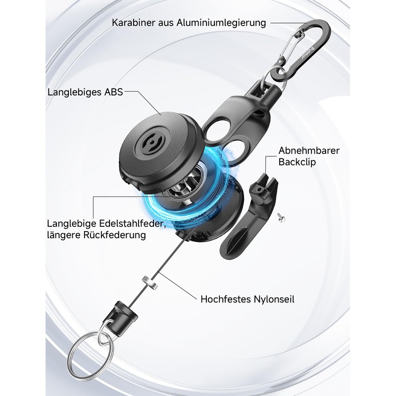 pullther Retractable Key Ring - 360° Rotatable, Durable Extendable Carabiner