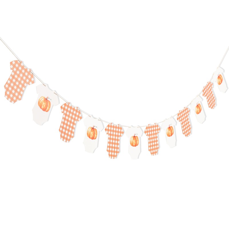 Little Pumpkin Bodysuit Baby Shower Banner - Orange Gingham Party