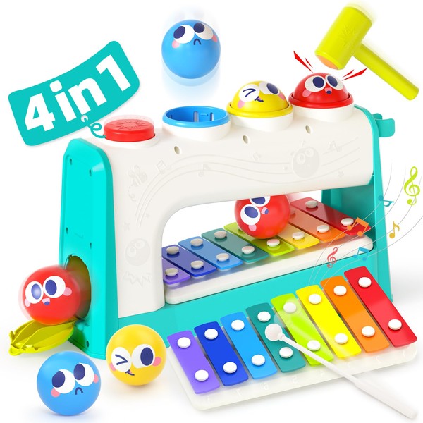 Toys for 1 Year Old Boys, Xylophone for 1 Year Old Boy Toys, Pounding Toys for 1 Year Old Girls Gifts, Baby Toys 12 Months with 3 Balls & Hammer, 1st Birthday Gifts for Girls Boy
