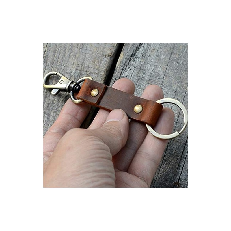 JJNUSA - Llavero de piel genuino de nogal para hombre,