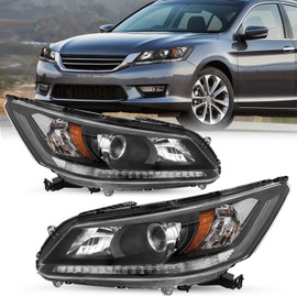 SOCKIR Headlight Assembly Fit for 2013 2014 2015 Honda Accord 4-Door Sedan OE Style Halogen w/o LED DRL Headlamp Replacement Passenger and Driver Side
