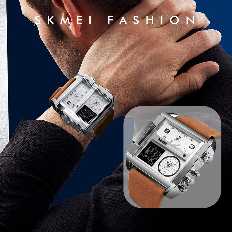 SKMEI Men's Digital Sports Watch, LED Square Large Face Analog