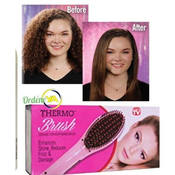 Thermal Hair Brush Ceramic Straightener Pink Petal Reduces Frizz & Damage