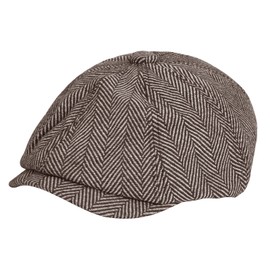 KeepSa Men's Newsboy Style Peaked Cap Women's 8 Panel Peaky Herringbone Tweed Flat Cap Gatsby Hat Golf Cap, #A75-brown, 58-60