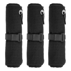 PATIKIL 24"x16" Microfiber Golf Towel, 3 Pack Tri-Fold Golf Towels Waffle Pattern Towels Absorption with D Clip, Hook and Loop Fastener, Black