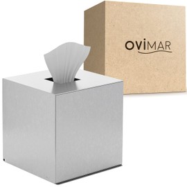 ovimar Square Cosmetic Tissues Box Svitringen | Stainless Steel | Silver | Perfect Handkerchief, Paper Towel or Cosmetic Tissue Dispenser | Cube Shape for Bathroom, Kitchen or Dining Table