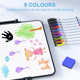 Nicpro Dry Erase Whiteboard A4 with Stand, 21 x 30 cm Double Sided Magnetic Desktop White Board with 10 Pens, 4 Magnets, Eraser, Portable Writing Easel for Kid Drawing Student Classroom Use