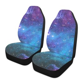 YINGQIGUAN 2 PCS Blue Galaxy Car Seat Covers Abstract Outer Space Galaxy Stars Universe Planets Cool Nebula Print Vehicle Seat Protector Cushion Cover Universal Car Accessories for SUV Truck Sedan