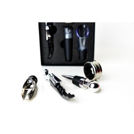 Bar Gadget Paper Cutter Wine Pourer Stainless Steel Vacuum Stopper Wine Bottle Opener (Stainless Steel & Plastic Red)