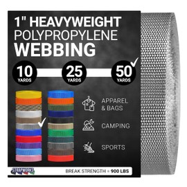 Strapworks Heavyweight Polypropylene Webbing - Heavy Duty Poly Strapping for Outdoor DIY Gear Repair, 1 Inch x 50 Yards - Silver Gray