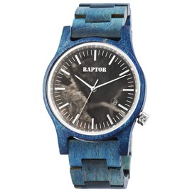 Raptor RA20322 Unisex Wooden Watch Date Folding Clasp Natural Analogue Quartz, blue, Bracelet