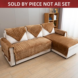 TAOMOCASTL Couch Cover Sectional Couch Covers Non Slip Sofa Covers Washable for 3 Cushion Couch L Shaped Couch Protector Sofa Slipcovers for Kids Dogs Pets,Velvet,Coffee,36''x51''(Only 1 Piece)
