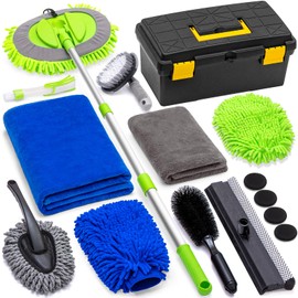 YJUSMAK 14Pcs Car Cleaning Kit Blue - Car Wash Brush with Long Handle Car Washing Mop, Car Detailing Kit for Cars, Trucks, SUVs, Jeeps