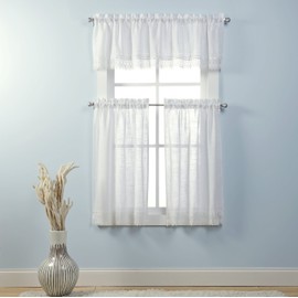 Stylemaster Home Products Renaissance Home Fashion Sophia Tier Pair with Macrame Band, 56 by 24-Inch, White