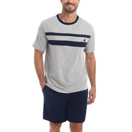Marvmys Pyjamas for men, summer short set, contrasting colours, crew neck, short sleeve tops and shorts with pocket, S-3XL, gray