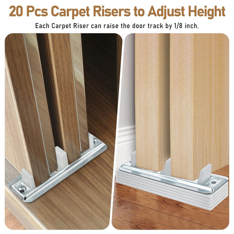 4 Pack Sliding Closet Door Floor Guides with Carpet Risers,