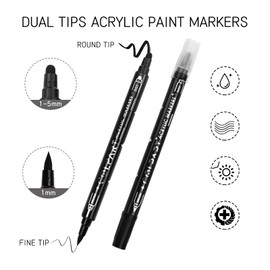 YullTaiy Dual Tip Acrylic Paint Pens Markers, 8 Pack Black Paint Pens for Wood, Canvas, Stone, Rock Painting, Glass, Ceramic Surfaces, DIY Art Supplies (Black)