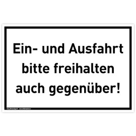 Sign Einund Ausfahrt | 30 x 20 cm | Weatherproof PVC Sign with UV Protection | White | Bitte freihalten auch gegenüber | Durchfahrt verboten, Durchfahrt verboten