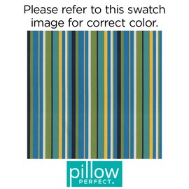 Pillow Perfect Stripe Indoor/Outdoor Solid Back 1 Piece Square Corner Chair Cushion with Ties, Deep Seat, Weather, and Fade Resistant, 36.5" x 18", Blue/Green Topanga, 1 Count