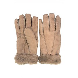 Women's Genuine Double faced Sheepskin Warm Leather Shearling Gloves - Camel Suede (8 - Extra Large)