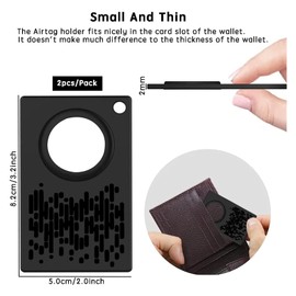 APLAPONO AirTag Wallet Case Holder 2pcs Slim Anti-Lost Purse Card Credit Card-Sized AirTag Holders Tagcard Airtag Protective Case with Keychain for Passport Handbag Backpack Clutch Wristlet,Black