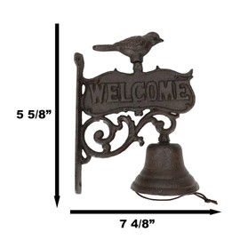 Ebros Gift Cast Iron Rustic Vintage Western Country Farmhouse Cottage Bird Welcome Sign with Scrollwork Door Wall Dinner Yard Bell Indoor Or Outdoor Southwestern Farm Ranch Accent Bells
