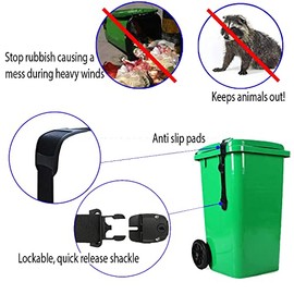 HowseHold Wheelie Bin Lid Lock - 1 Pack - Stop Identity Theft and Secure Your Trash Can Rubbish Bin Clamp Holds Neighbors Garbage