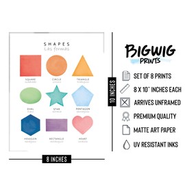 BigWig Prints Bilingual Posters for Classroom Spanish English - Bilingual Toddler Learning Posters, Preschool Posters for Toddlers, Educational Spanish Posters for Classroom - Unframed Set of 8 (8x10)