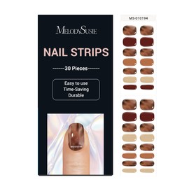 MelodySusie Semi Cured Gel Nail Strips (Brown Shading)- Works with Nail lamp, Salon-Quality, Long Lasting, Easy to Apply & Remove - Includes 30Pcs, 2 Prep Pads, Nail File & Wooden Stick