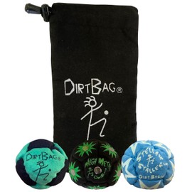 DIRTBAG All Star Footbag 3 Pack with Pouch, 100% Handmade, Premium Quality, Bright Vivid Colors, Signature Carry Bag - Green/Black