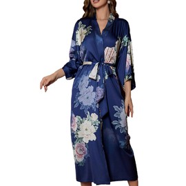 Algerc Women Silk Robe Satin Kimono Robes Japanese Style Nightwear - Lightweight & Breathable, Perfect for Lounging & Relaxing - One Size Fits Most - Soft & Comfortable Fabric - Unique Patterns