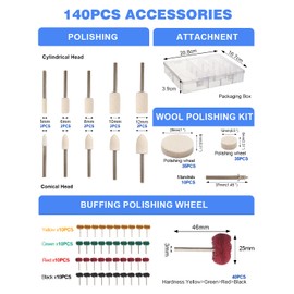 140 PCS Polishing Kit for Dremel, Abrasive Buffing Wheels Polishing Bits for Rotary Tool Accessories with 1/8 Inch Shank, Sanding Kit for Metal, Resin, Wood Watch, Jewelry, Aluminum and Brass with Box