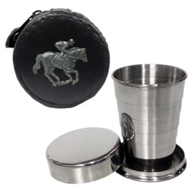 Knight 2oz Collapsible Drinking Cup with Leather Horse and Jockey Case