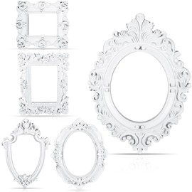 Yalikop 5 Pcs Vintage Resin Picture Frame Antique Photo Frame Resin Wall Hanging Photo Frame Table Top Jewelry Display Frame Christmas Holiday Party Hotel Decor (White)