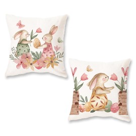 TAJWE Easter Bunny Throw Pillow Covers 16x16 Set of 2 Spring Floral Holiday Farmhouse Cushion Cases Rabbit Decoration for Home Couch